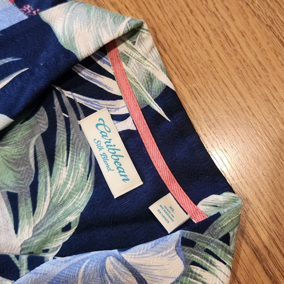 Caribbean Mens Short Sleeve Button Up Shirt Blue Size XL (Flowers) - Picture 5 of 6